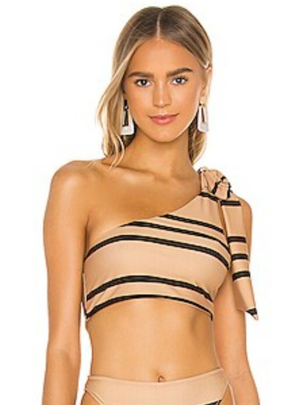 SAME One Shoulder Tie Stripe Bikini Top